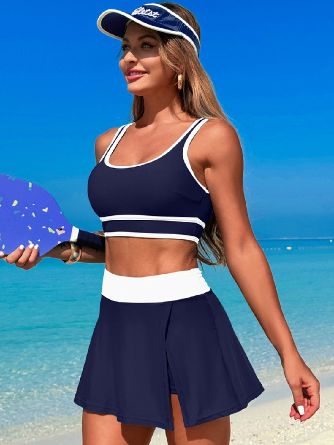 Scoop Neck Top and Skort Swim Set - Clothes For Her Online Store
