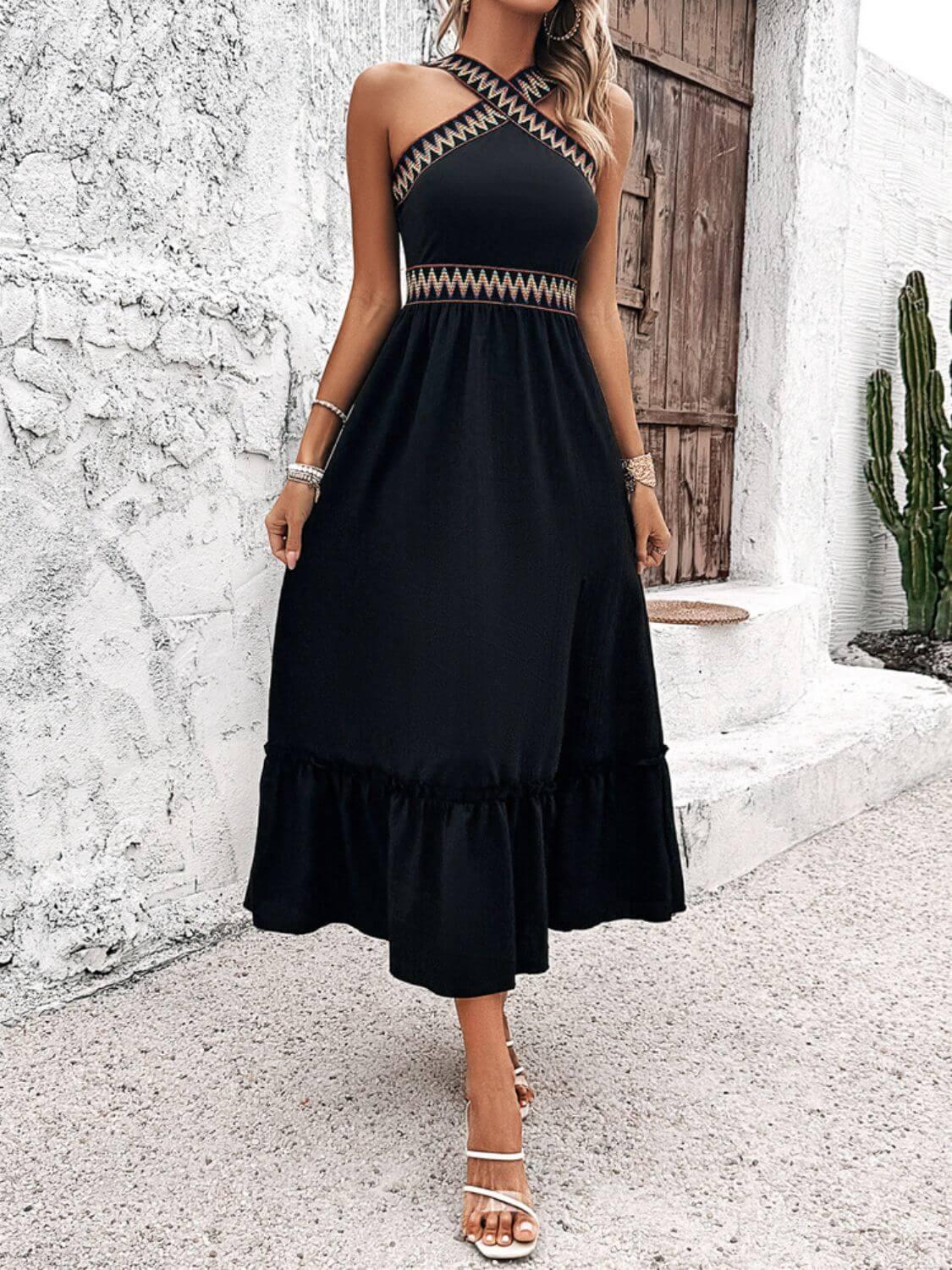 Devine Ruffled Slit Sleeveless Midi Dress - Clothes For Her Online Store