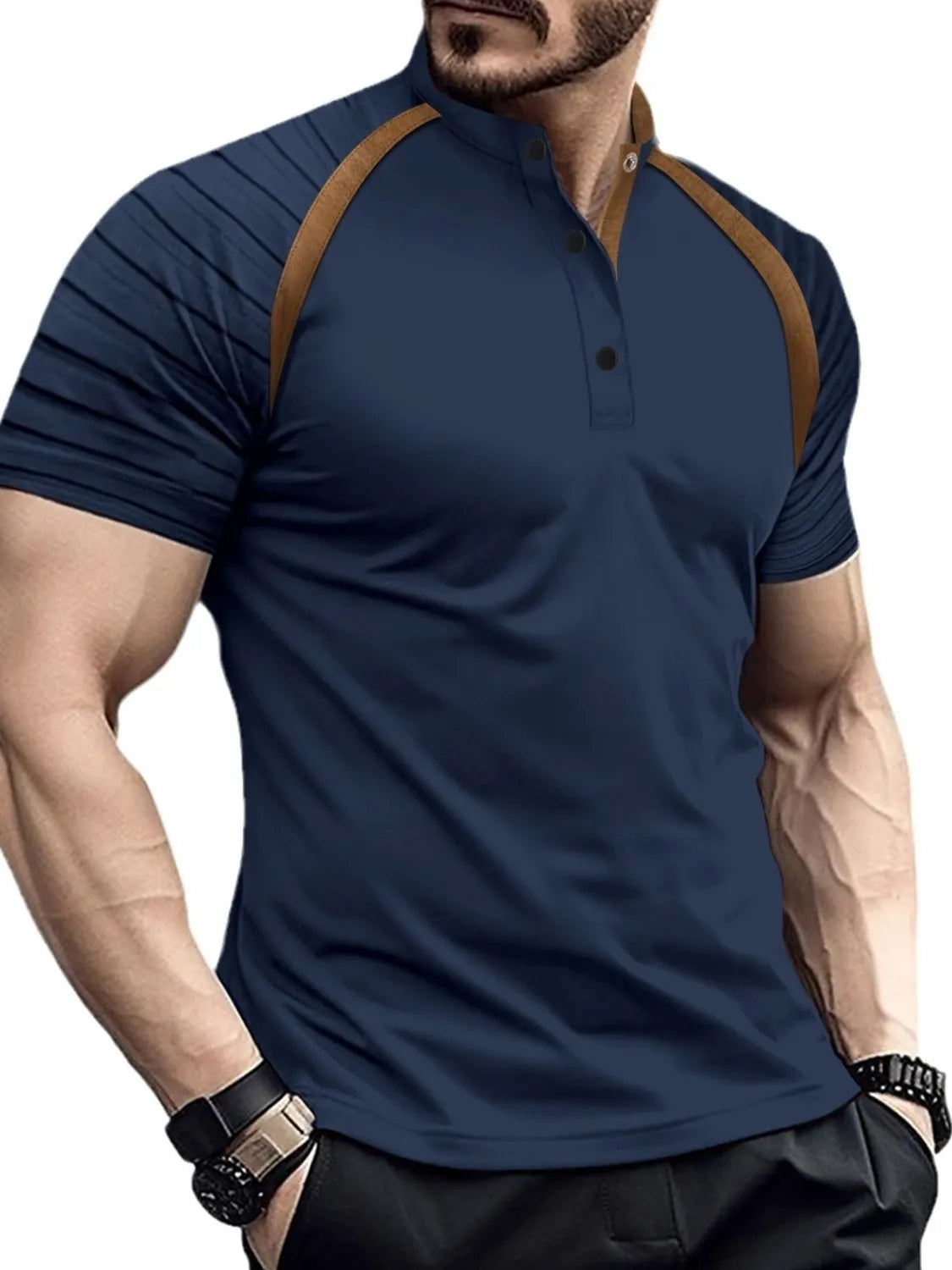 Men's Full Size Button Detail Short Sleeve Polo Plus Size
