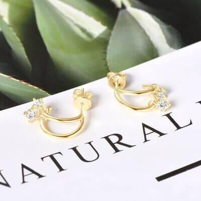 925 Sterling Silver Moissanite C-Hoop Earrings - Clothes For Her Online Store