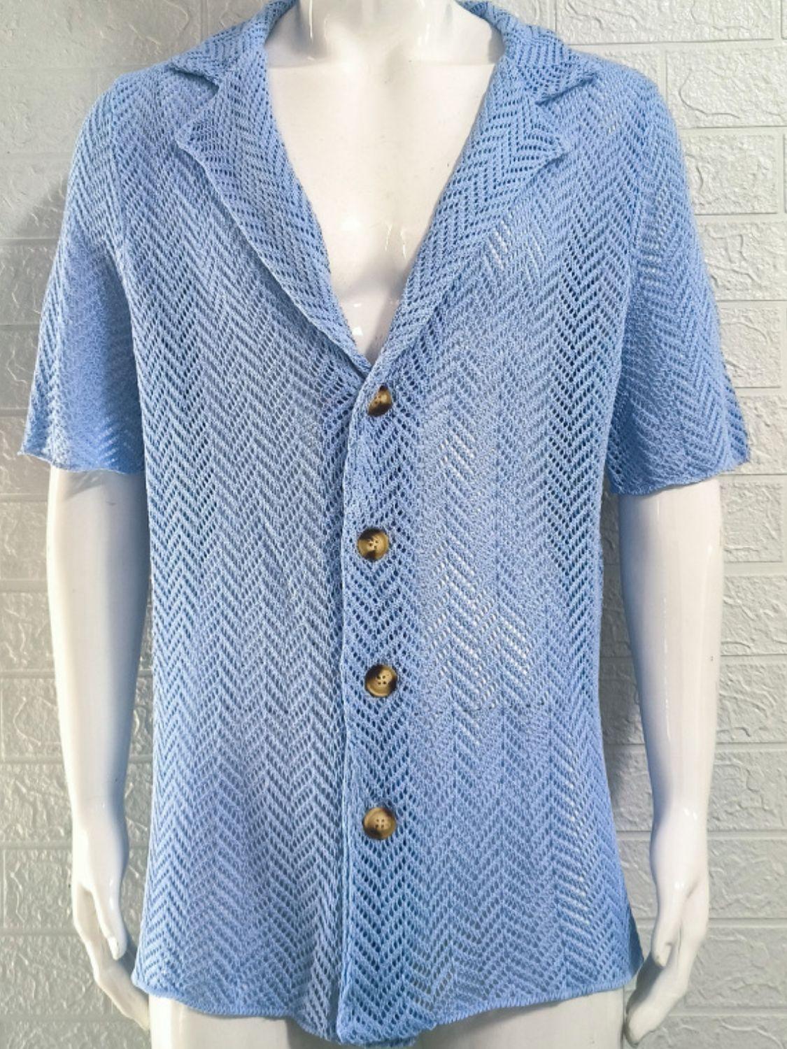 Men's Plus Size Herringbone Eyelet Button Down Knit Shirt - Clothes For Her Online Store