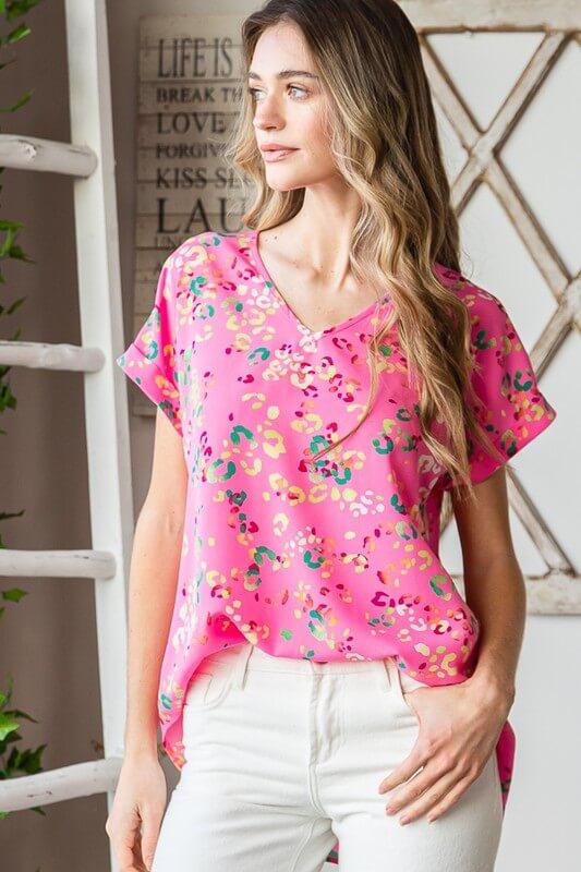 Heimish Full Size Animal print V-Neck Short Sleeve T-Shirt Plus Size - Clothes For Her Online Store