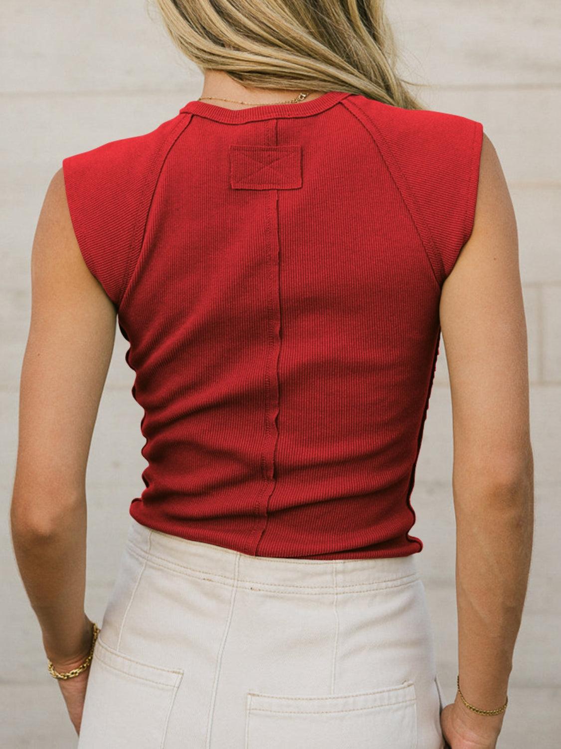 Ribbed Round Neck Slim Tank - Clothes For Her Online Store