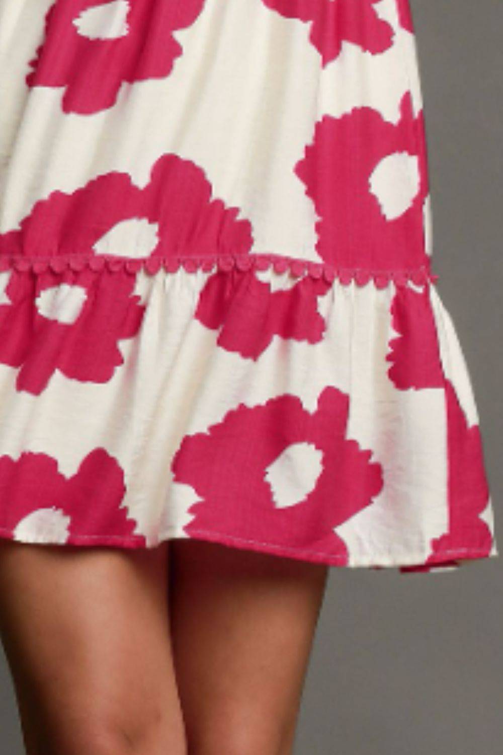 Umgee Full Size Contrast Floral Short Sleeve Mini Dress Plus Size - Clothes For Her Online Store