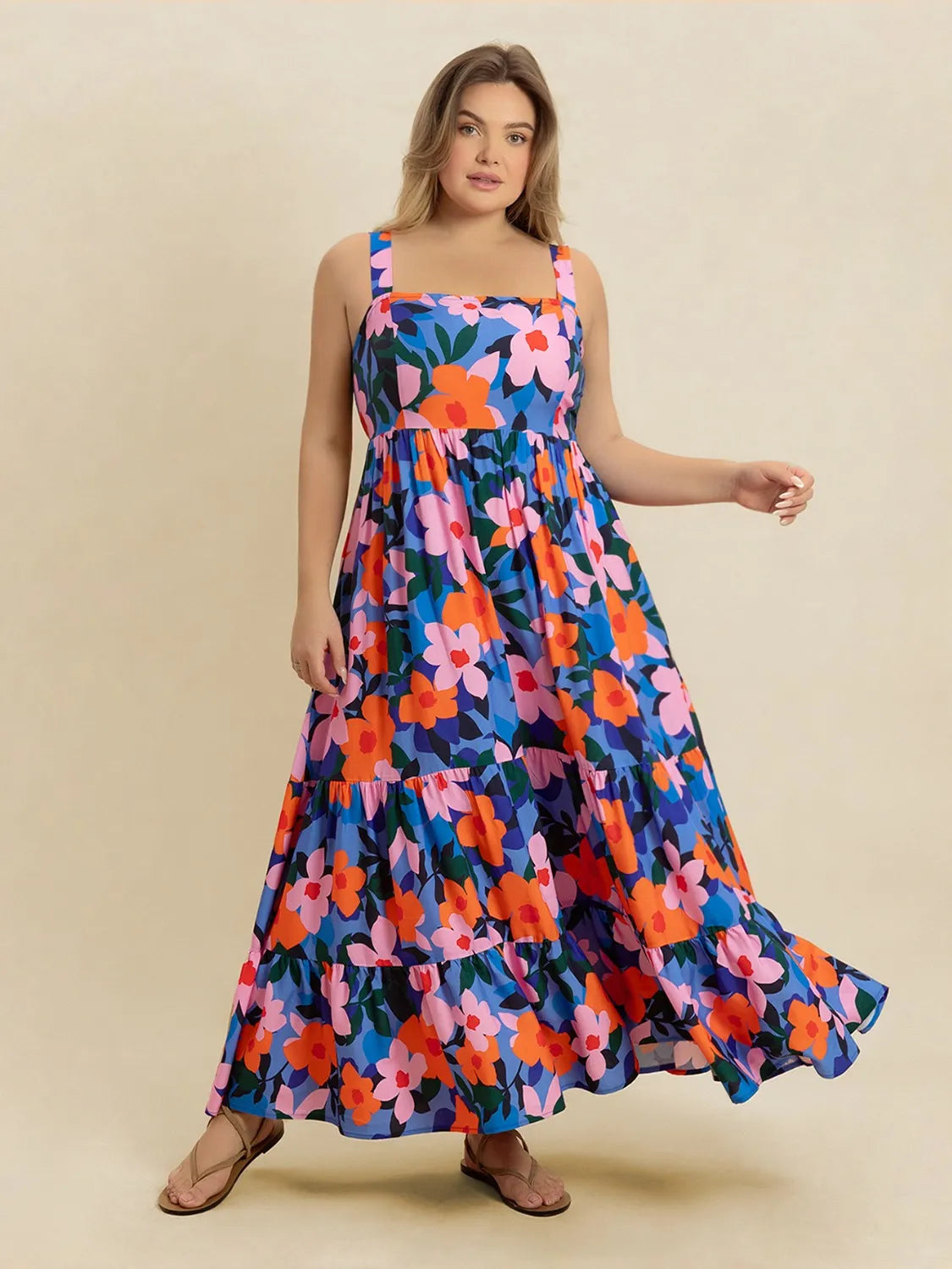 Plus Size Printed Square Neck Cami Dress
