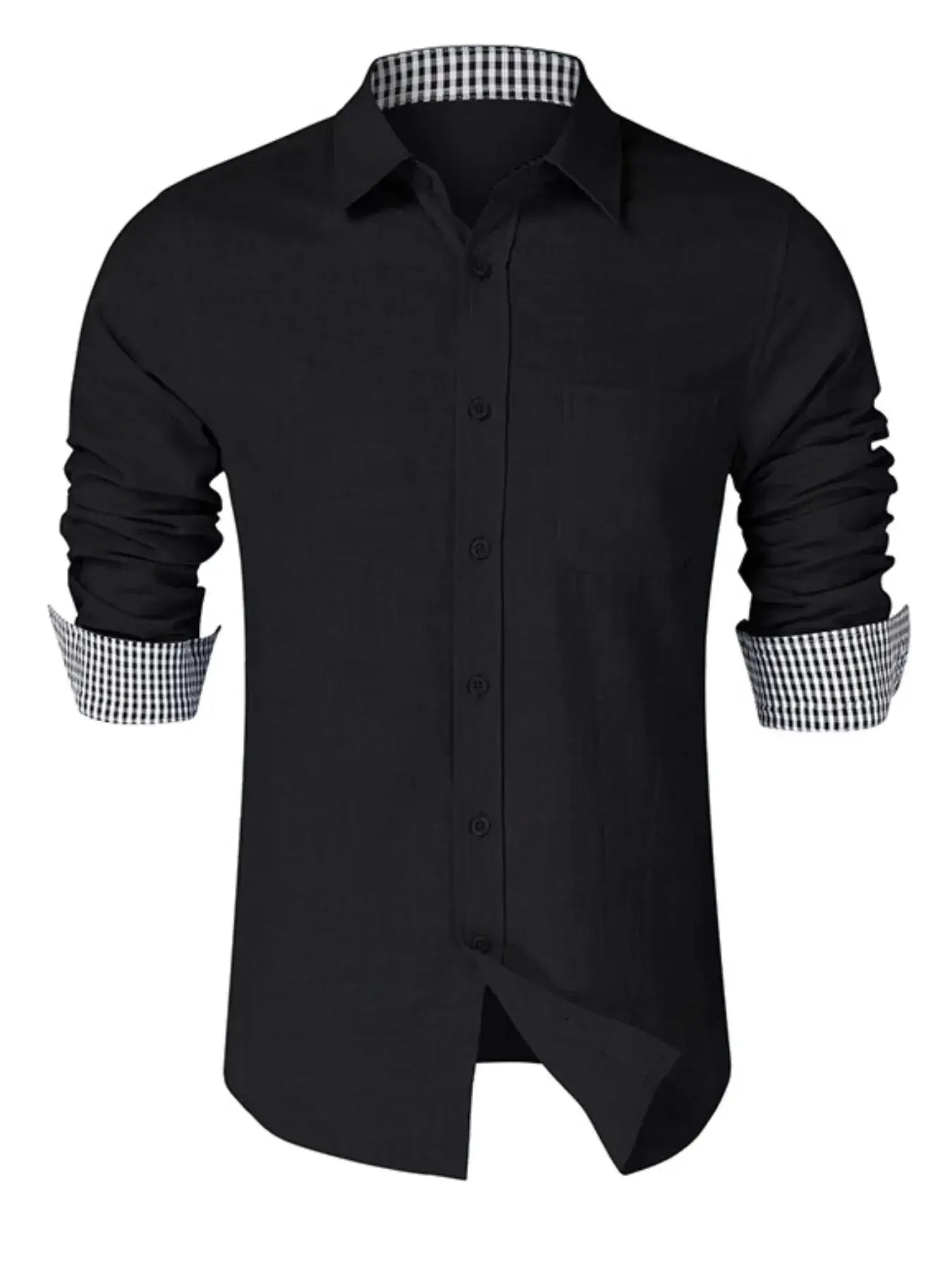 Men's Button-Down Shirt with Gingham Contrast
