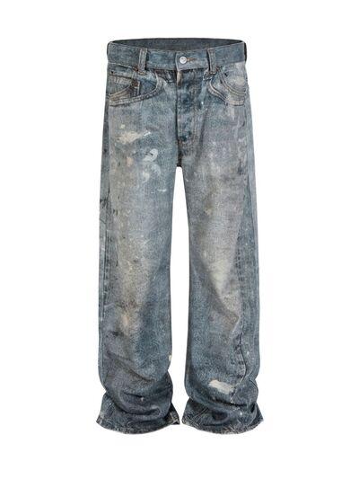 Men's Washed Button Fly Straight Jeans - Clothes For Her Online Store