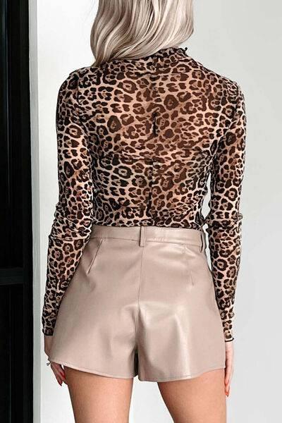 Lovelet Leopard Mock Neck Long Sleeve T-Shirt - Clothes For Her Online Store