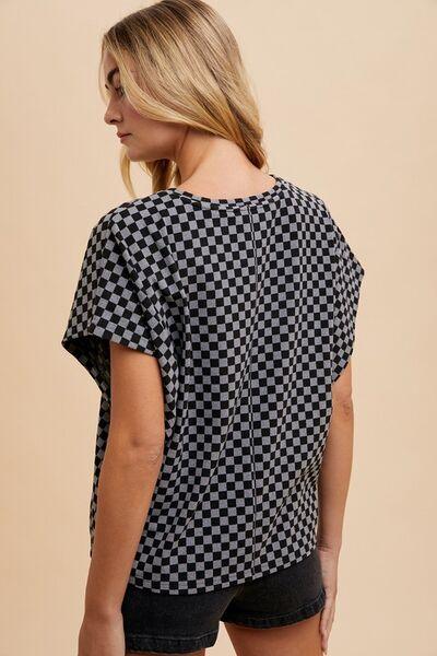 Annie Wear Checkered Round Neck Short Sleeve T-Shirt - Clothes For Her Online Store
