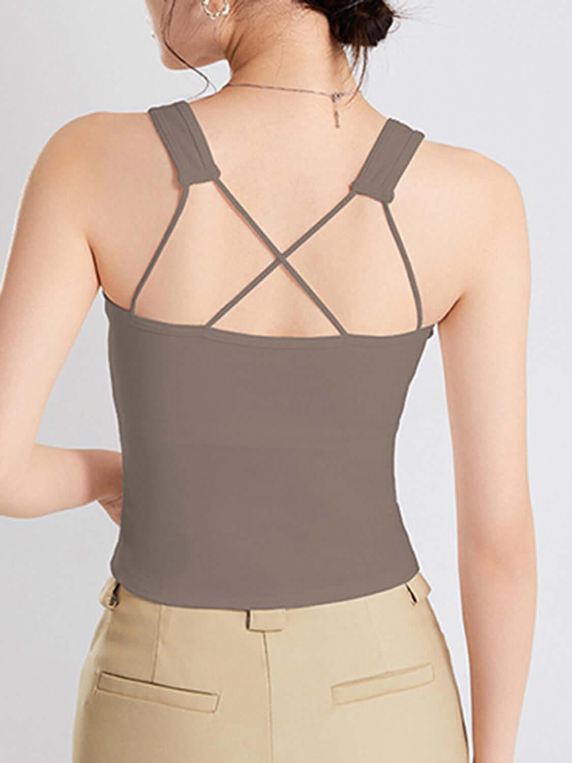 Crisscross Scoop Neck Wide Strap Cropped Tank with Chest Pads - Clothes For Her Online Store