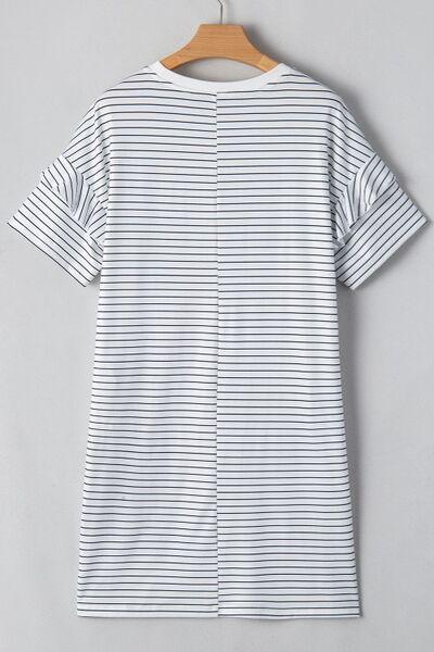 Stripe Round Neck Short Sleeve Mini Dress - Clothes For Her Online Store