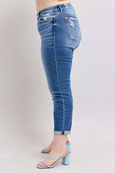 Judy Blue Full Size Button Fly Distressed Jeans with Pockets Plus Size - Clothes For Her Online Store