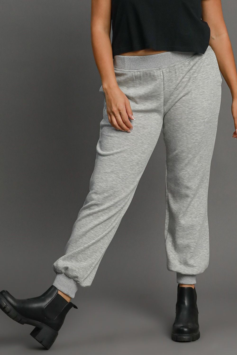 Umgee Full Size High Rise Elastic Waist Knit Joggers with Pockets Plus Size - Clothes For Her Online Store