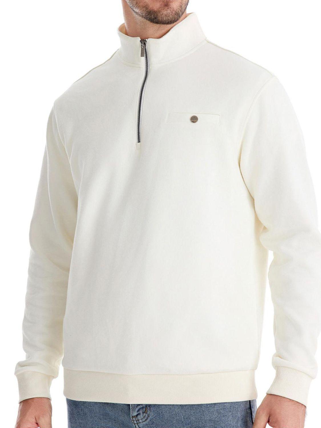 Men's Quarter Zip Long Sleeve Sweatshirt - Clothes For Her Online Store