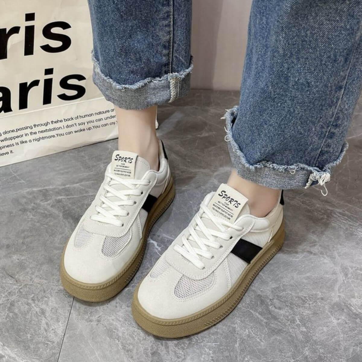 Contrast Breathable Mesh Lace Up Platform Sneakers - Clothes For Her Online Store
