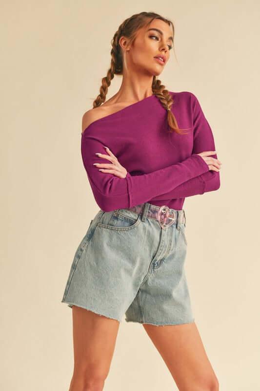 Aemi + Co One Shoulder Long Sleeve Knit Top - Clothes For Her Online Store