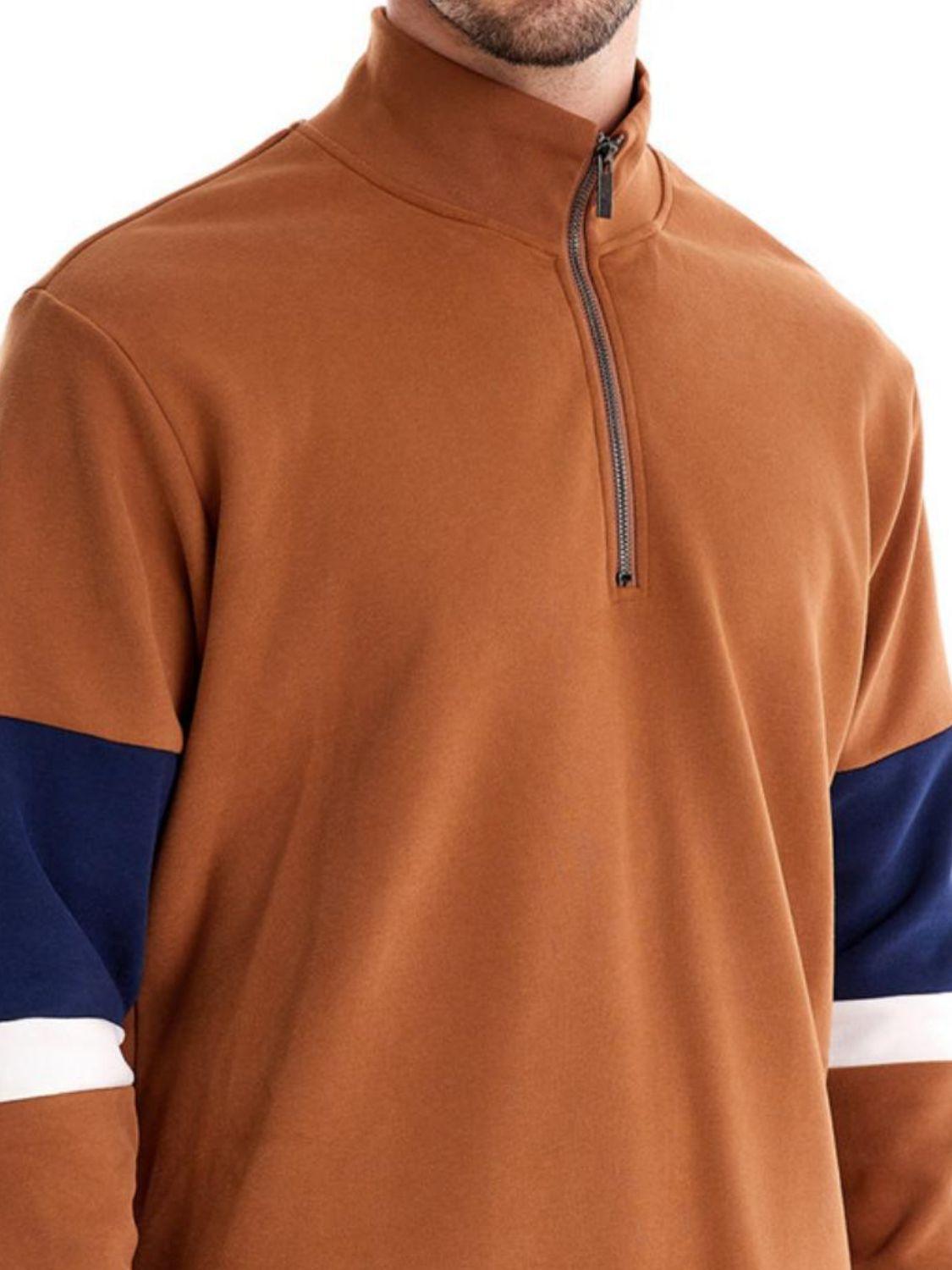 Men's Color Block Long Sleeve Polo - Clothes For Her Online Store
