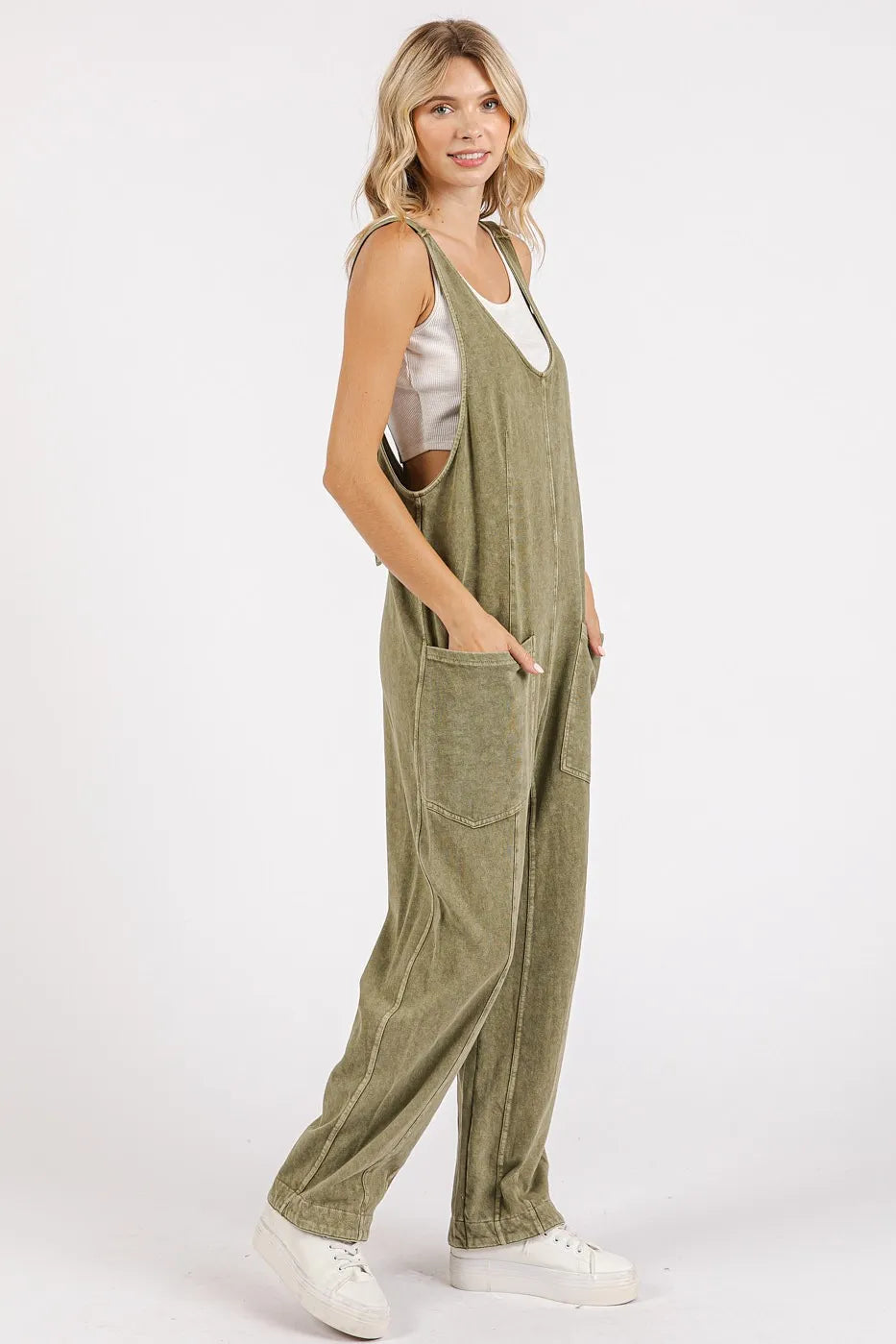Mittoshop Mineral Wash Relaxed Fit Sleeveless Harem Jumpsuit - Clothes For Her Online Store