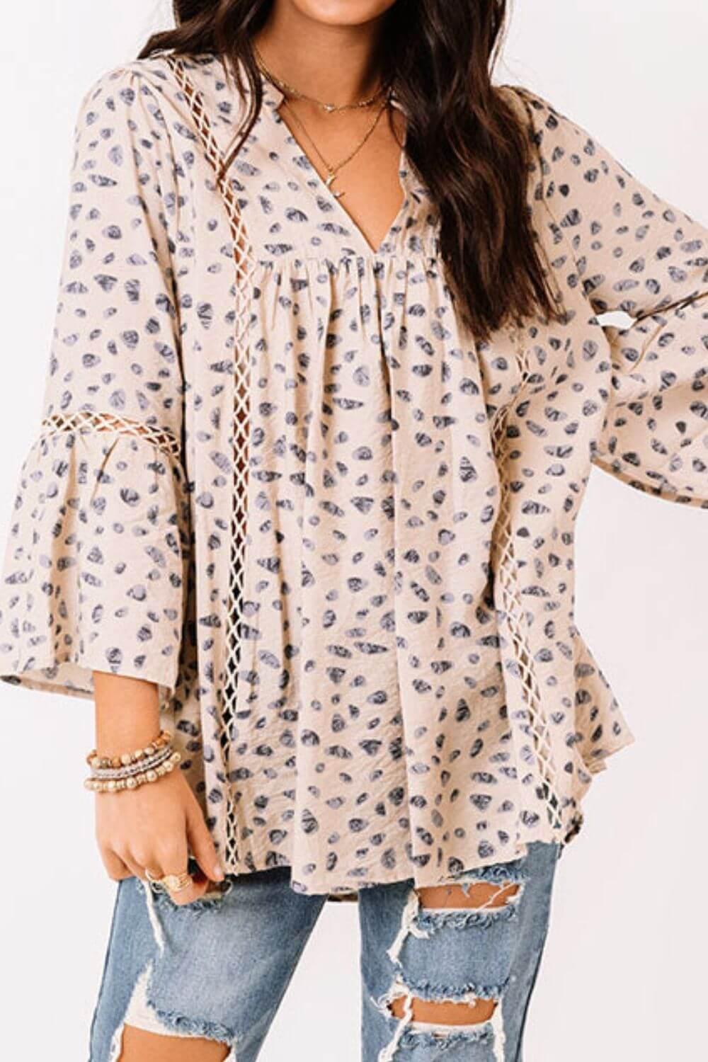 Hollowed Lace Trim Babydoll Blouse - Clothes For Her Online Store