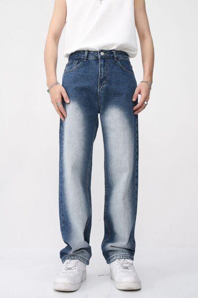 Men's Washed Straight Leg Jeans - Clothes For Her Online Store