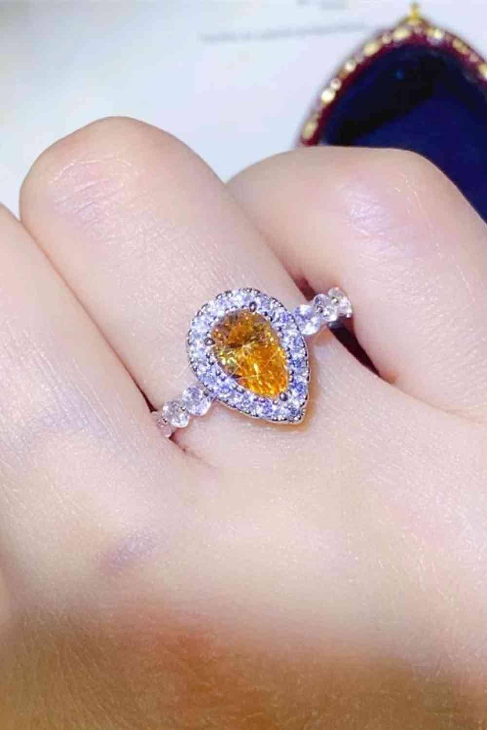 1 Carat Moissanite Contrast Teardrop Ring - Clothes For Her Online Store