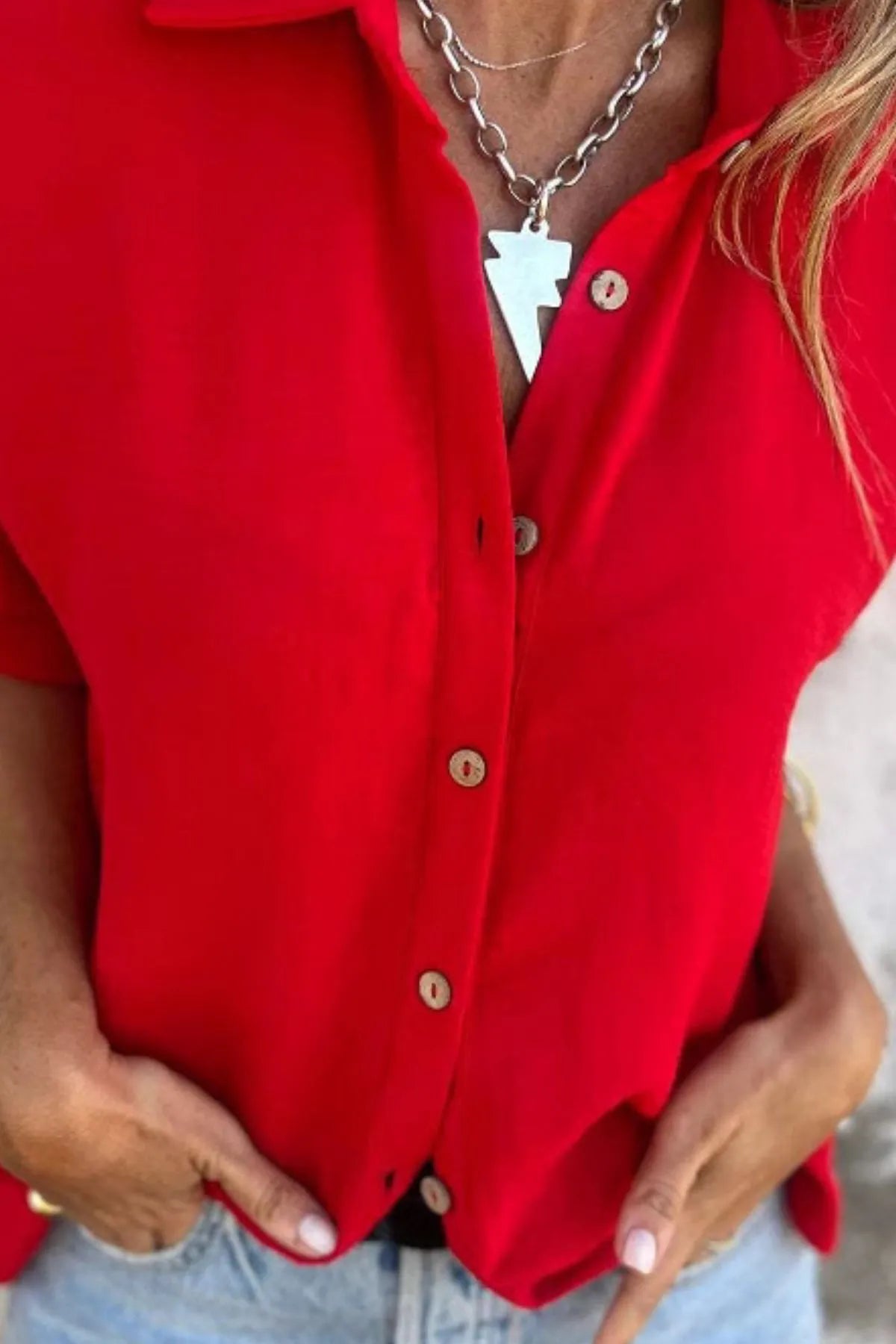Full Size Casual Button Down Short Sleeve Loose Shirt Plus Size