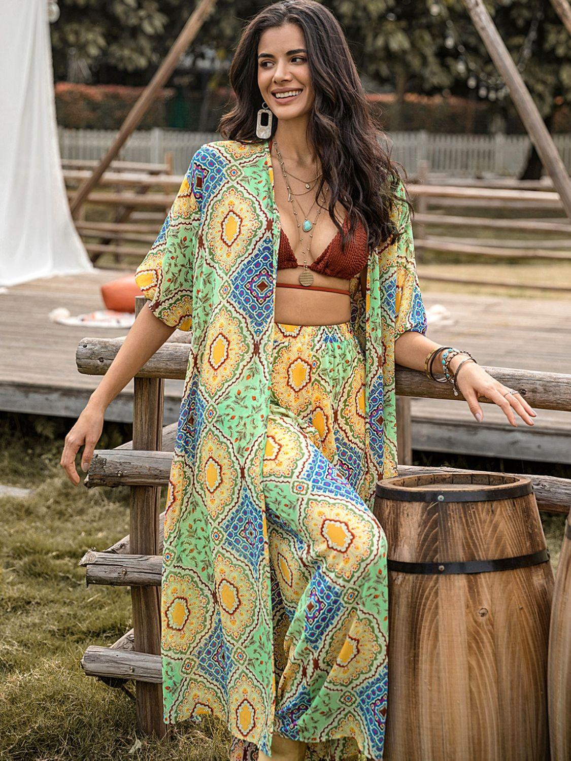 Printed Half Sleeve Top and Wide Leg Pants Set - Clothes For Her Online Store