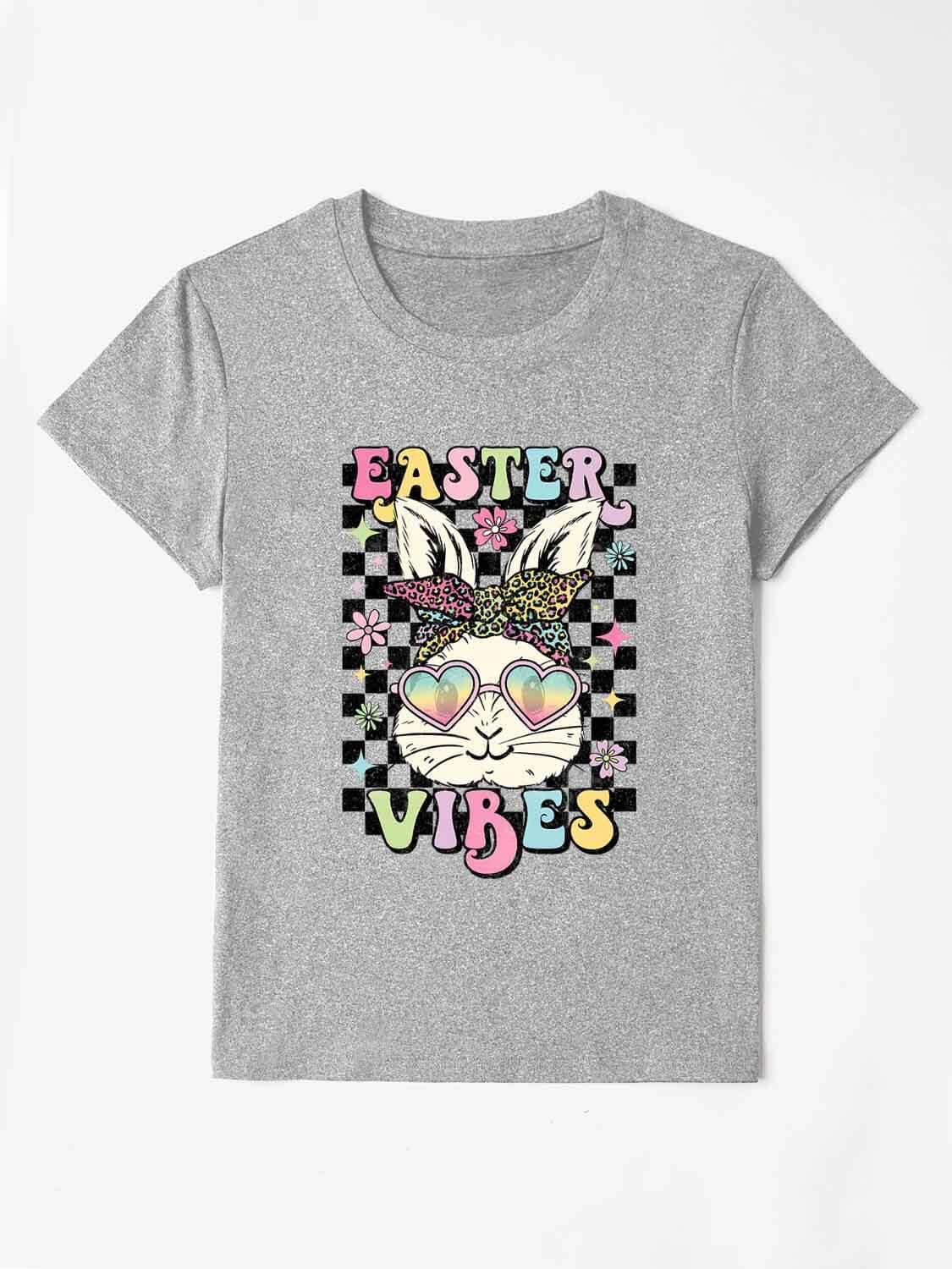 EASTER VIBES Round Neck Short Sleeve T-Shirt - Clothes For Her Online Store