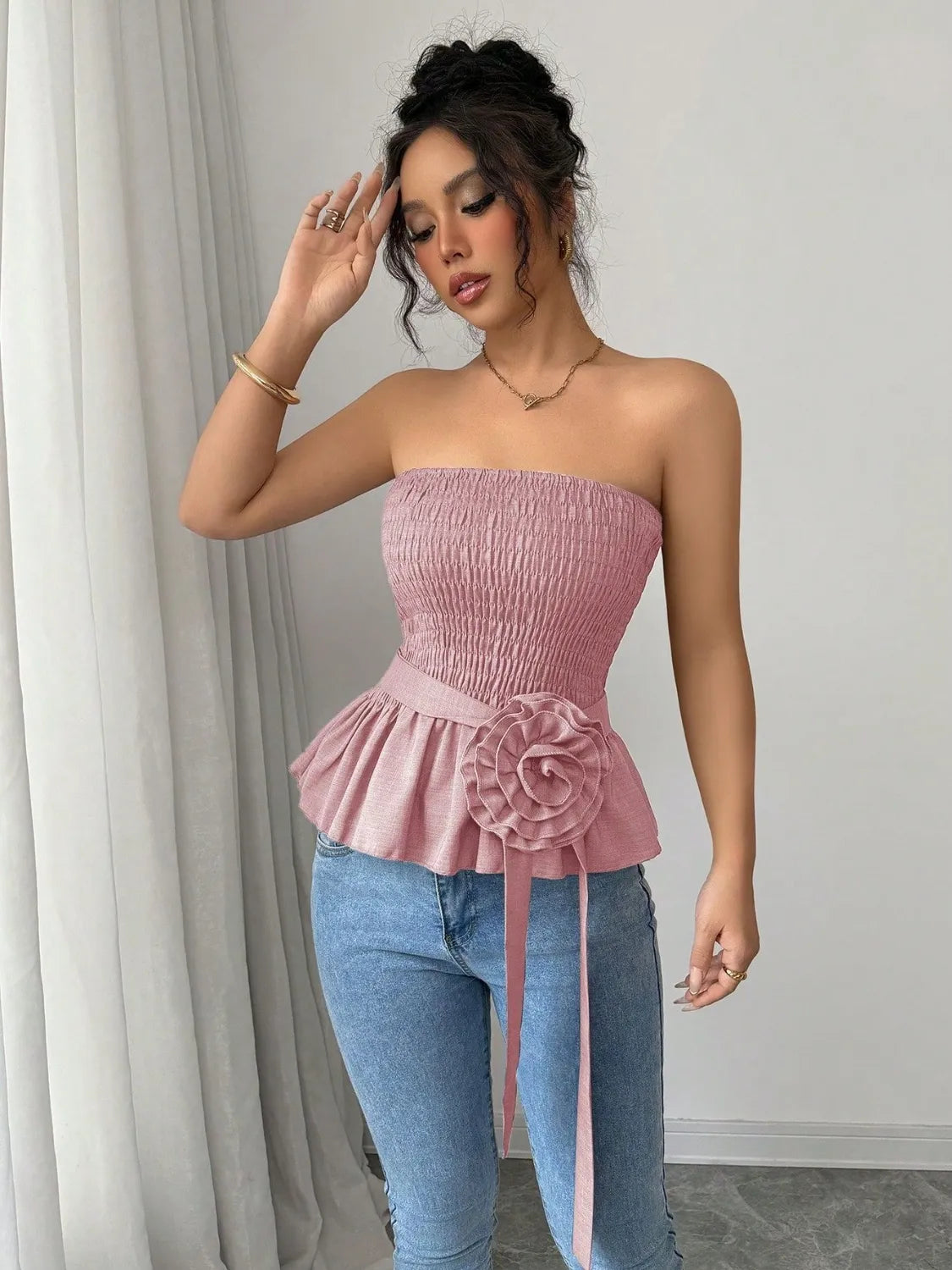 Flower Smocked Tube Top