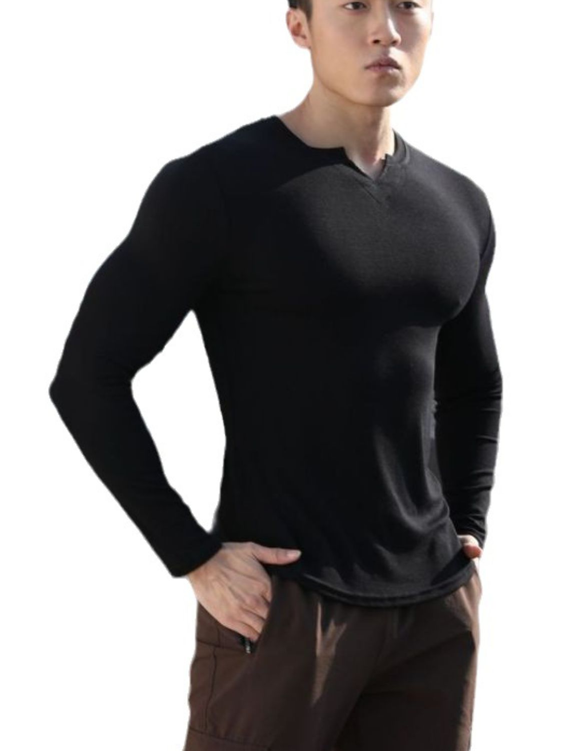 Men's Plus Size Notched Long Sleeve T-Shirt