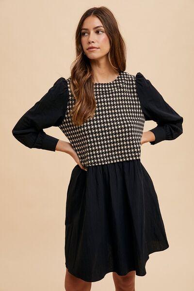 Annie Wear Tie Back Plaid Round Neck Mini Dress - Clothes For Her Online Store