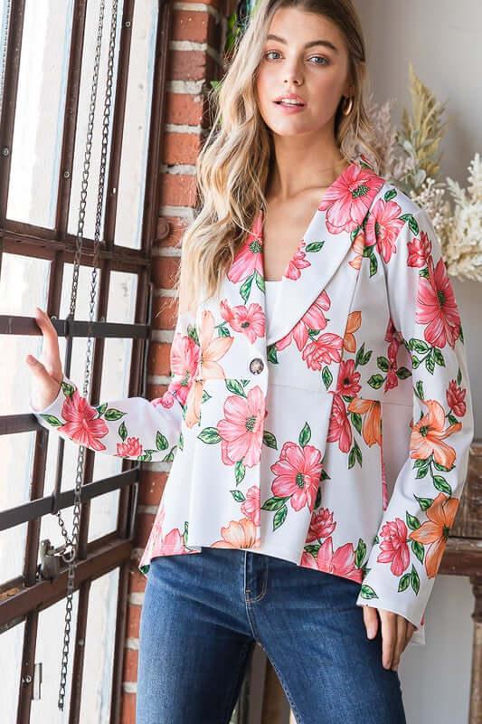 Heimish Full Size Multi Color Floral Blazers with Tunic Plus Size - Clothes For Her Online Store