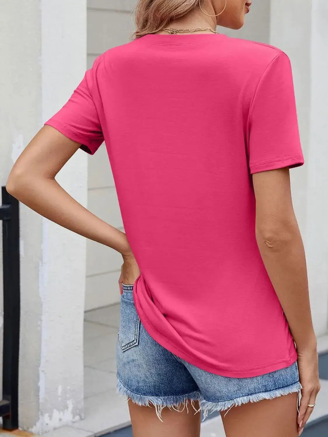 Round Neck Short Sleeve T-Shirt - Clothes For Her Online Store