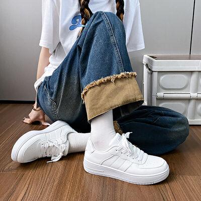 Lace-Up Round Toe Platform Sneakers - Clothes For Her Online Store