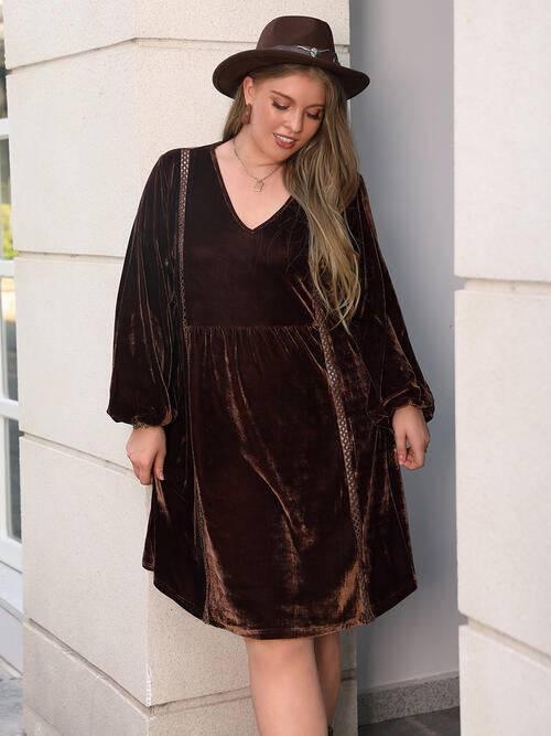 Plus Size V-Neck Balloon Sleeves Dress - Clothes For Her Online Store