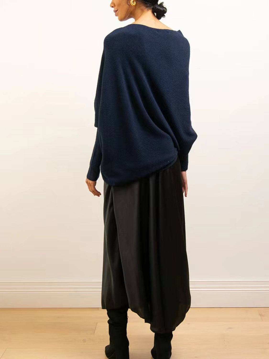 Full Size Boat Neck Batwing Sleeve Knit Top - Clothes For Her Online Store