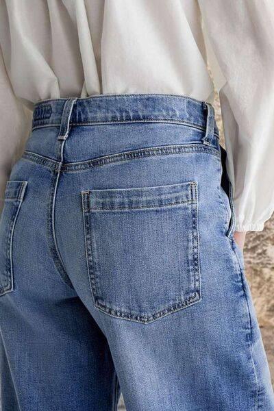 Pocketed Embroidered Straight Leg Jeans - Clothes For Her Online Store