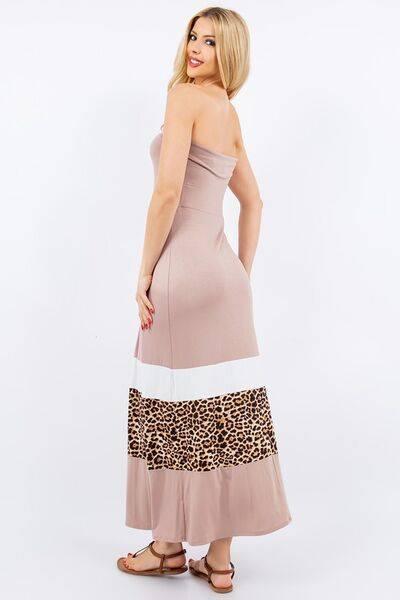 Celeste Full Size Leopard Color Block Tube Maxi Dress Plus Size - Clothes For Her Online Store