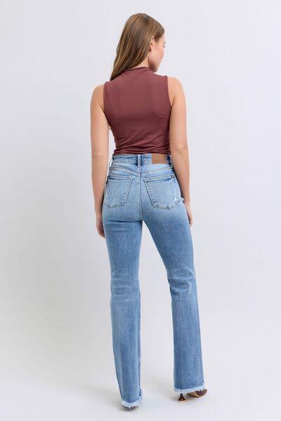 Judy Blue Full Size Raw Hem High Rise Bootcut Jeans - Clothes For Her Online Store