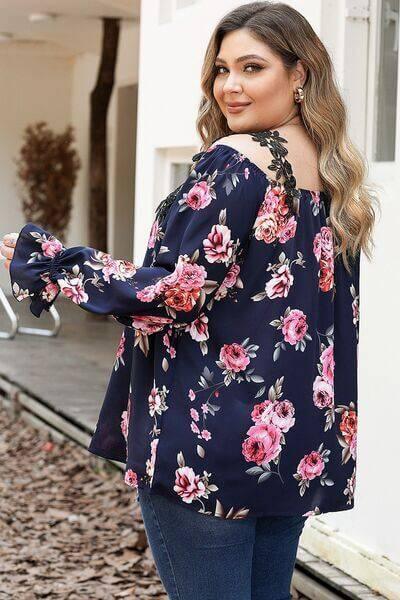 Plus Size Floral Flounce Sleeve Blouse - Clothes For Her Online Store