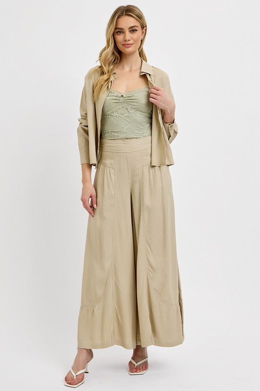 RISEN Shirring Detail Wide Leg Pants - Clothes For Her Online Store