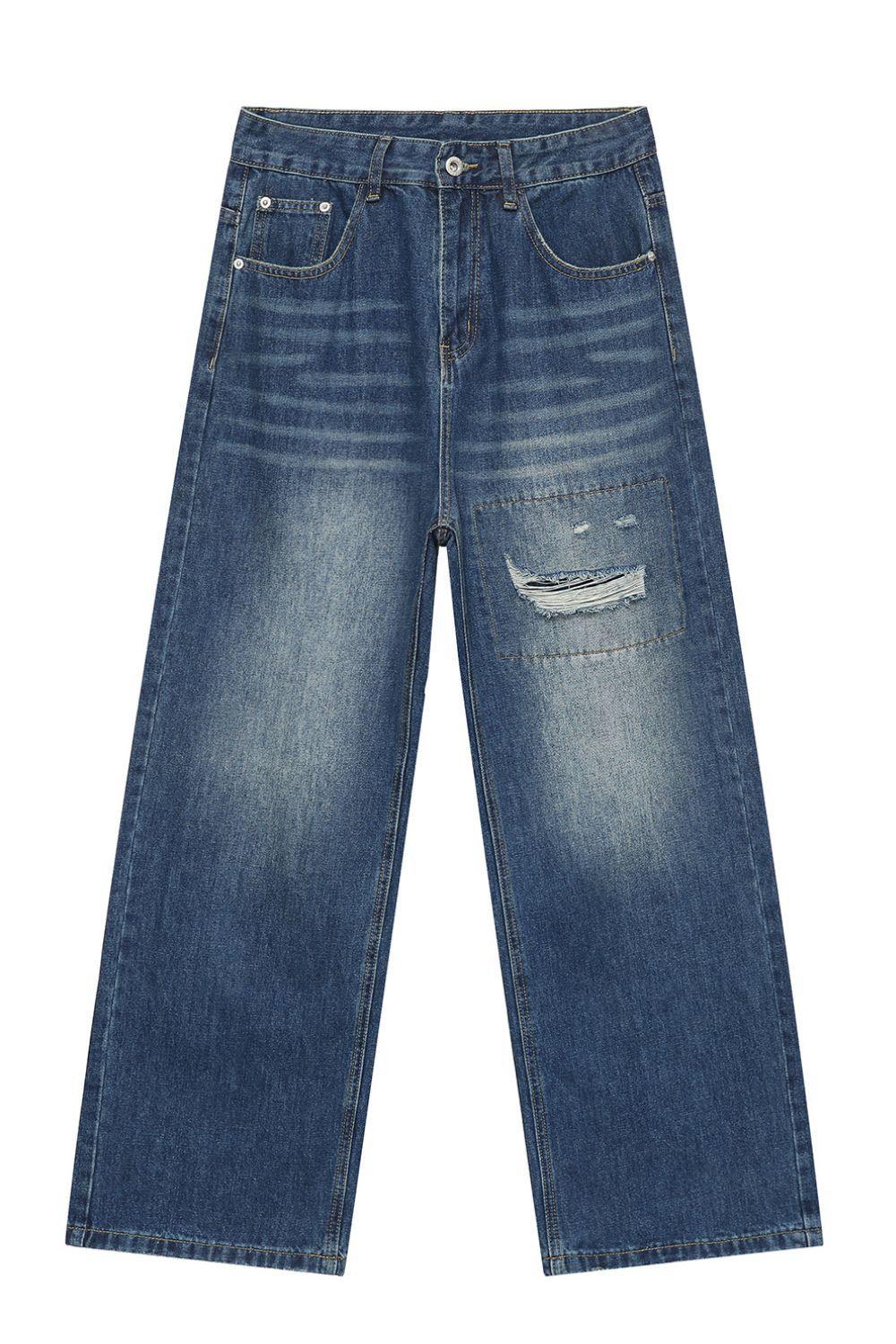 Men's Distressed Applique Straight Jeans - Clothes For Her Online Store
