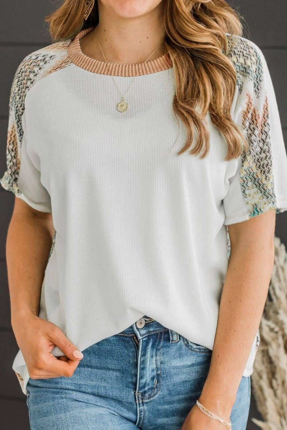 Chevron Patchwork Raglan Sleeve Knit Top - Clothes For Her Online Store