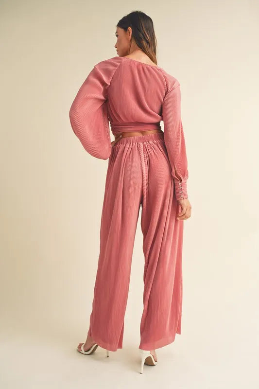 MABLE Front Twisted Long Sleeve Top and Pants Set