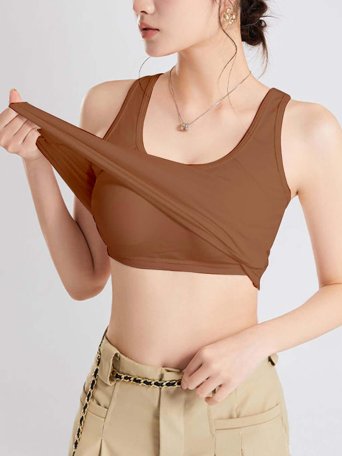 Crisscross Scoop Neck Wide Strap Cropped Tank with Chest Pads - Clothes For Her Online Store