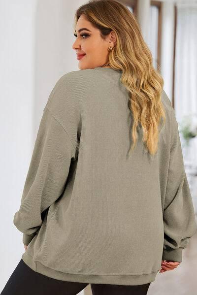 Plus Size Round Neck Dropped Shoulder Sweatshirt - Clothes For Her Online Store
