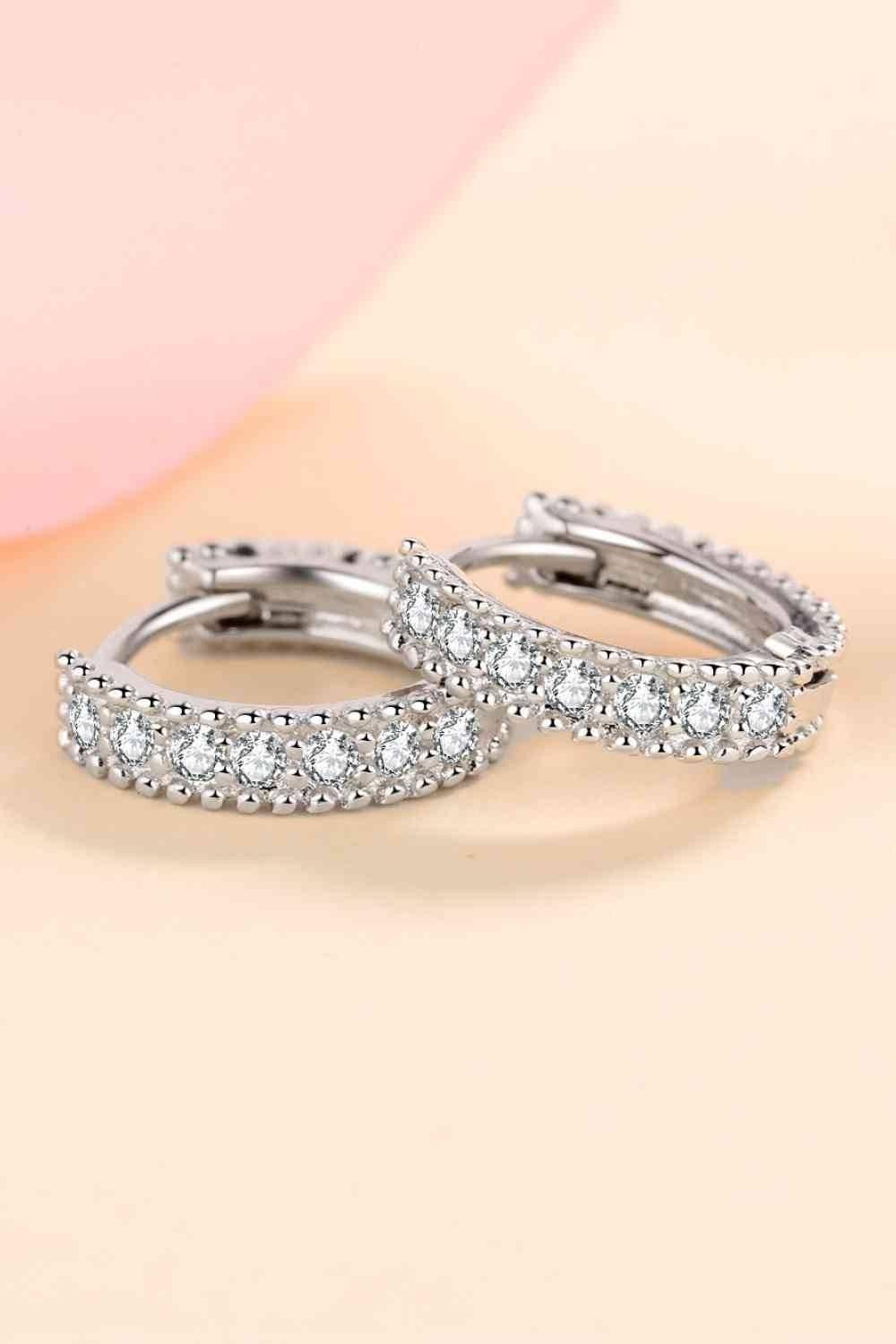 925 Sterling Silver Inlaid Moissanite Huggie Earrings - Clothes For Her Online Store