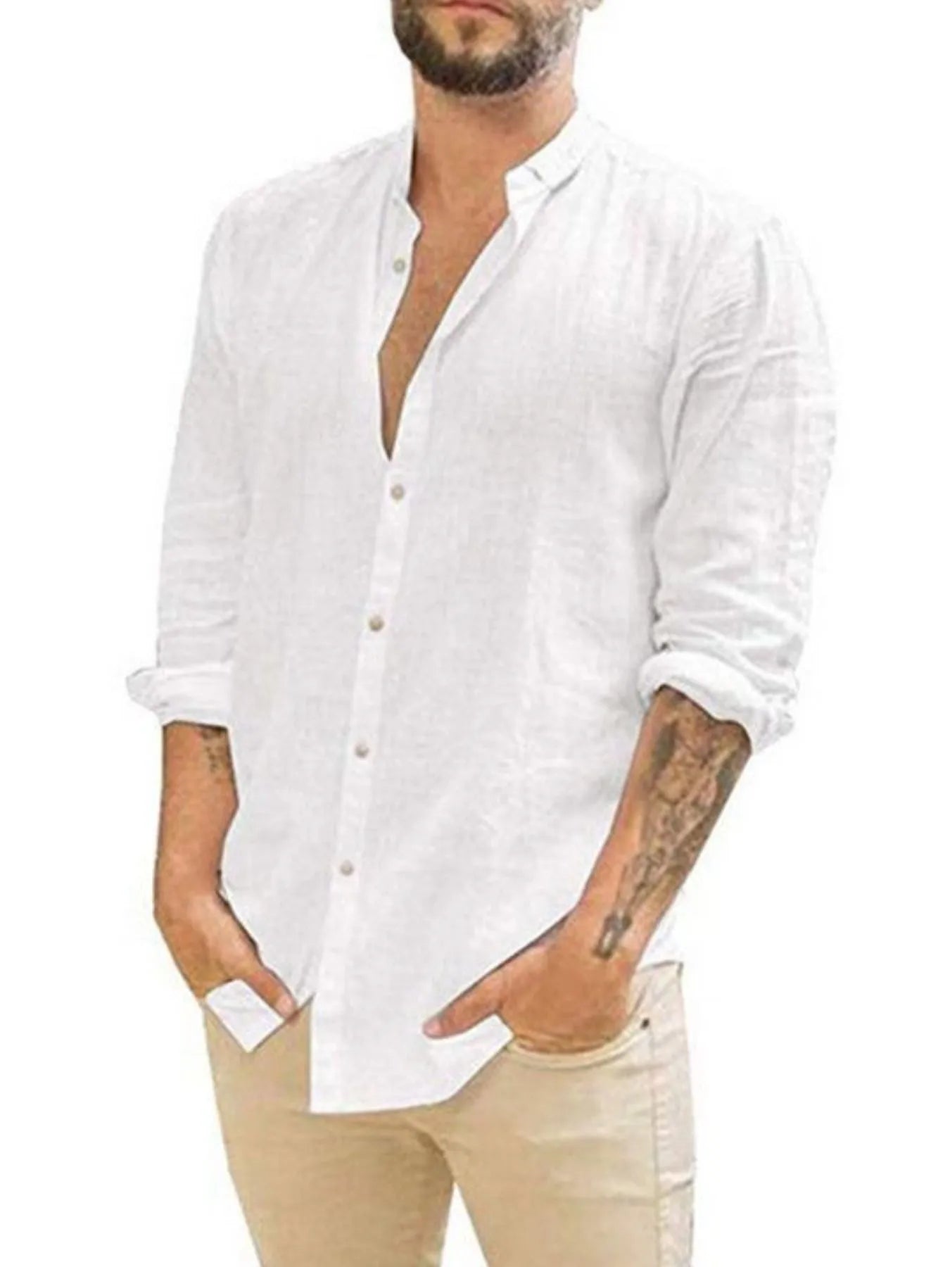 Men's Full Size Casual Linen Button Down Shirt Plus Size