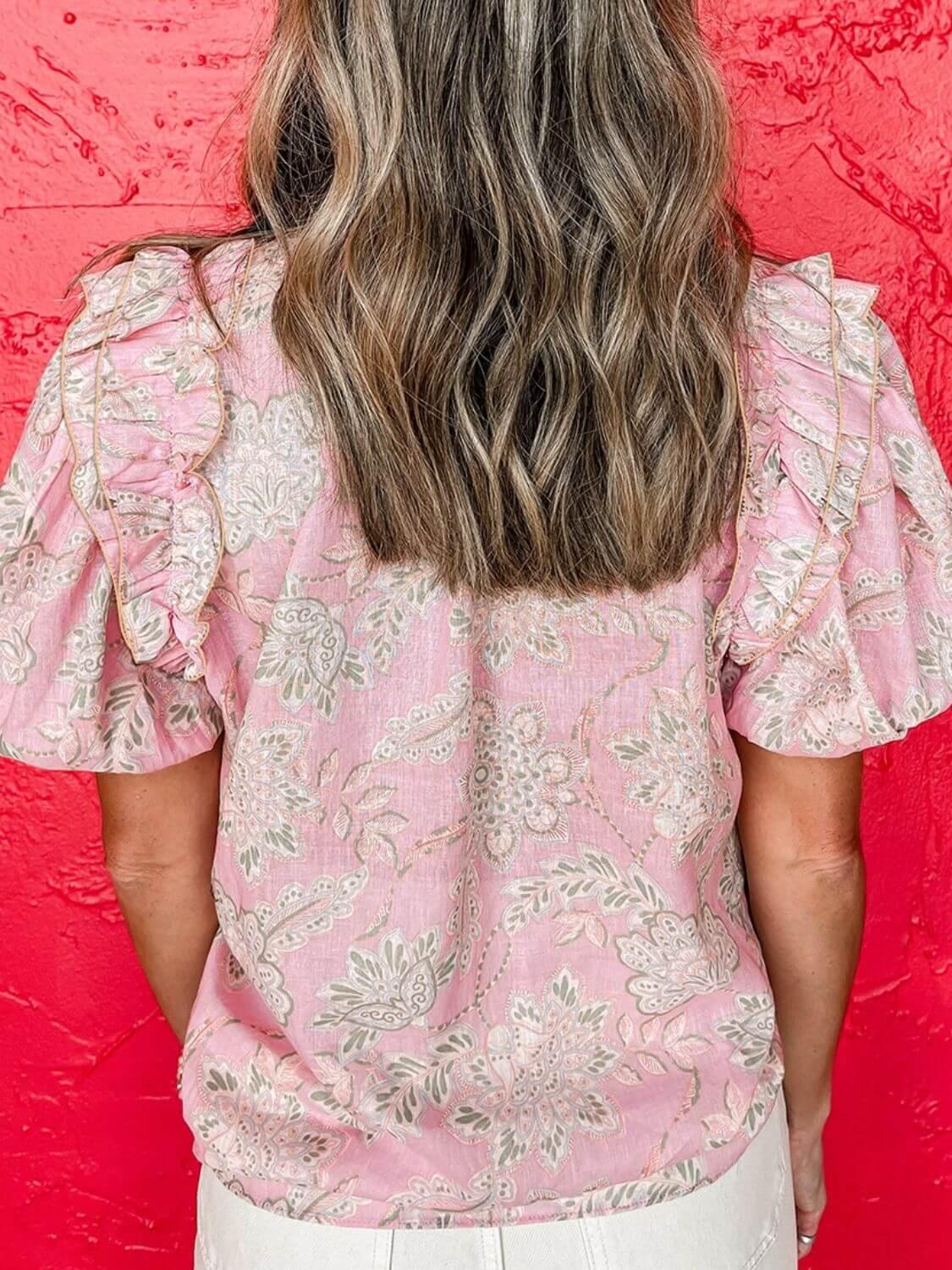 Floral Tie Neck Puff Sleeve Blouse - Clothes For Her Online Store