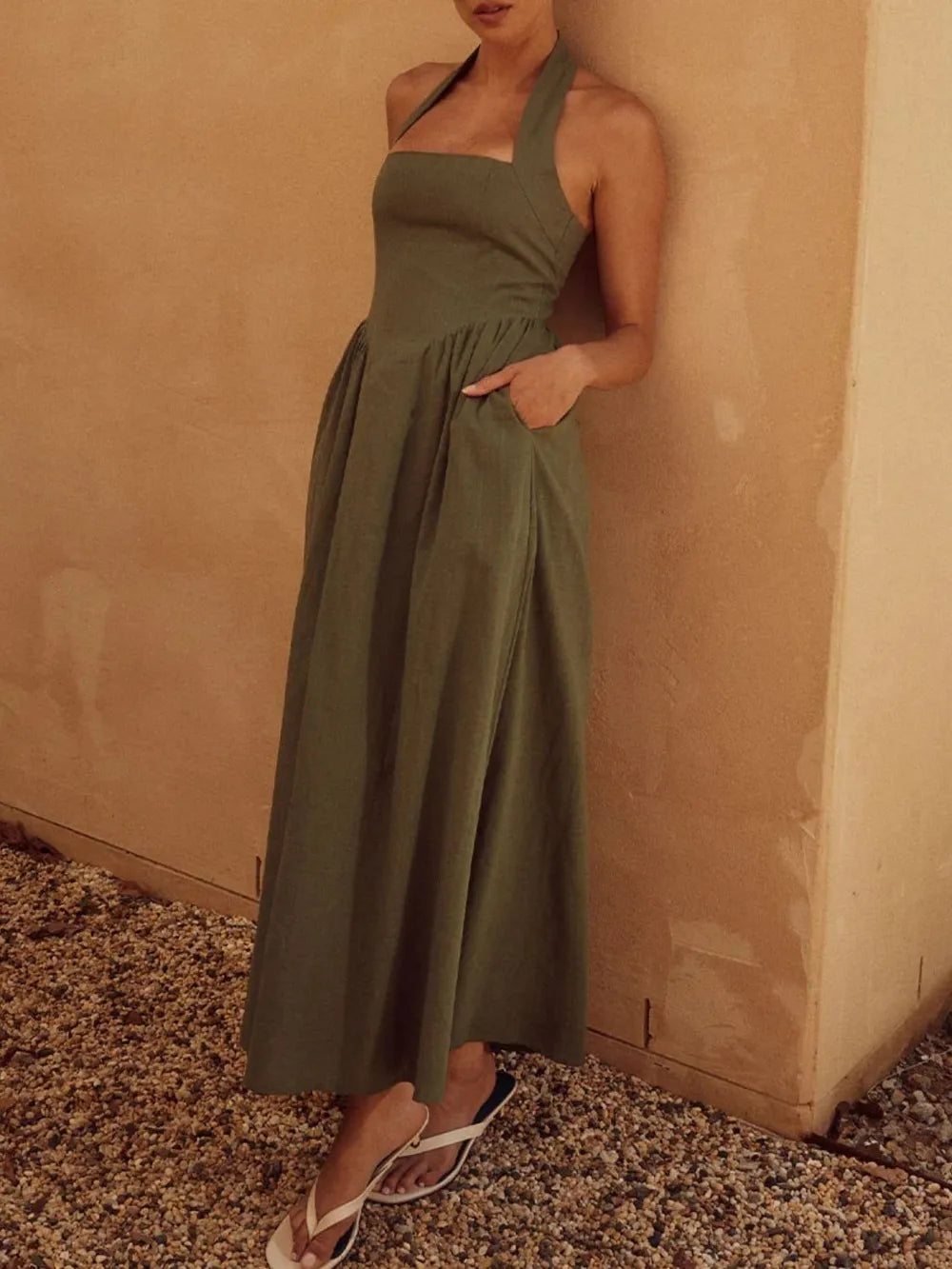 Halter Neck Maxi Dress with Pockets